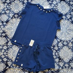 NWT Simply Southern Navy Pearl & Rhinestone Shorts Set Size SMALL